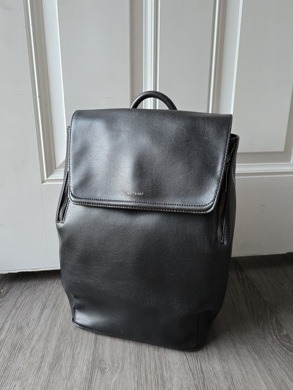 Matt & Nat Black Vegan Leather Flap Backpack